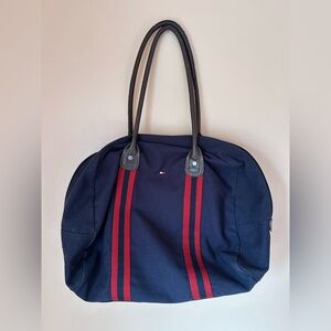 Tommy Hilfiger Navy Duffel Bag with Red Stripe Accents